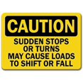 thumbnail image 1 of Vinyl Stickers - Caution - Sudden Stops Or Turns May Cause Loads to Shift - Safety and Warning Warehouse Signs Stickers - 13" x 9" - 10 Pack, 1 of 5