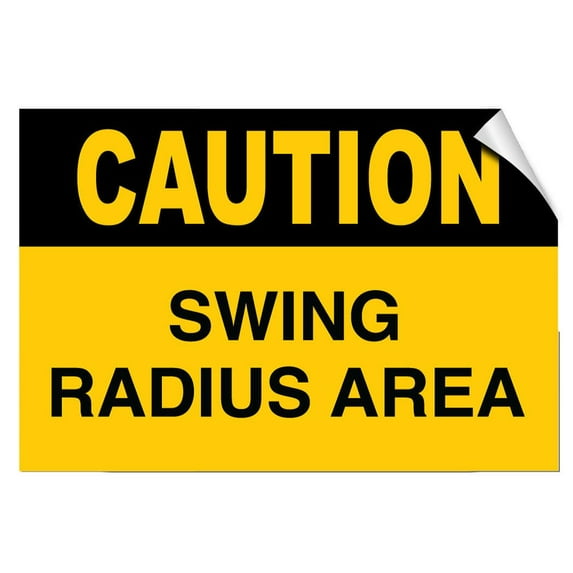 Vinyl Stickers - Caution - Swing Radius Area Hazard - Safety and Warning Warehouse Signs Stickers - 13" x 9" - 10 Pack