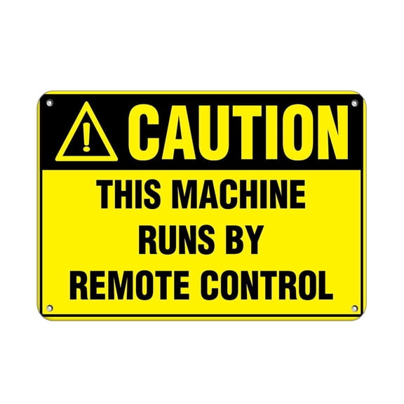 Vinyl Stickers - Caution - This Machine Runs by Remote Control Style 1 - Safety and Warning Warehouse Signs Stickers - 3.5" x 5" - 6 Pack