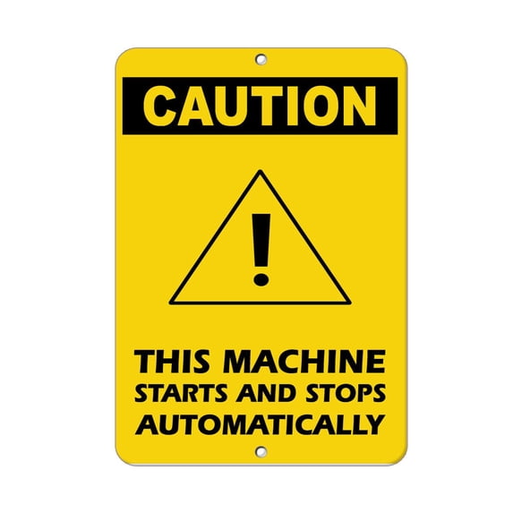 Vinyl Stickers - Caution - This Machine Starts and Stops Automatically Style 2 - Safety and Warning Warehouse Signs Stickers - 3.5" x 5" - 6 Pack