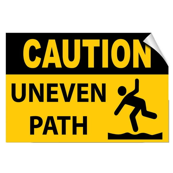 Vinyl Stickers - Caution - Uneven Path Traffic - Safety and Warning Warehouse Signs Stickers - 3.5" x 5" - 6 Pack