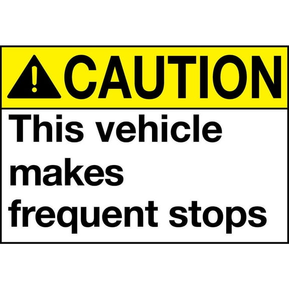 Vinyl Stickers - Caution - Vehicle Makes Frequent Stops - Safety and Warning Warehouse Signs Stickers - 10" x 7" - 3 Pack