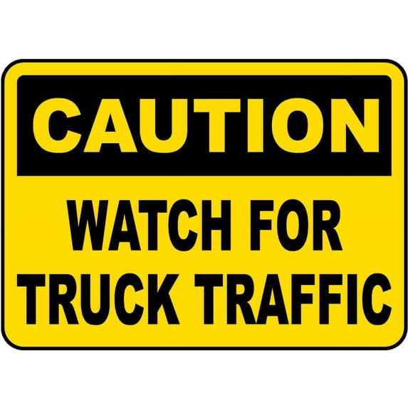 Vinyl Stickers - Caution Watch for Truck Traffic Sign - Safety and Warning Warehouse Signs Stickers - 10" x 7" - 3 Pack