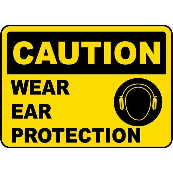 Vinyl Stickers - Caution Wear Ear Protection Sign - Safety and Warning Warehouse Signs Stickers - 18" x 24" - 10 Pack