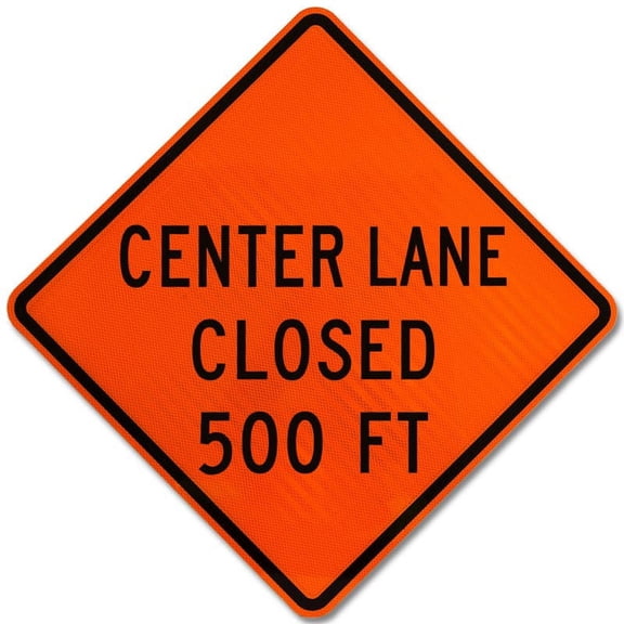 Vinyl Stickers - Center Lane Closed 500 FT Sign - Safety and Warning Warehouse Signs Stickers - 3.5" x 5" - 6 Pack