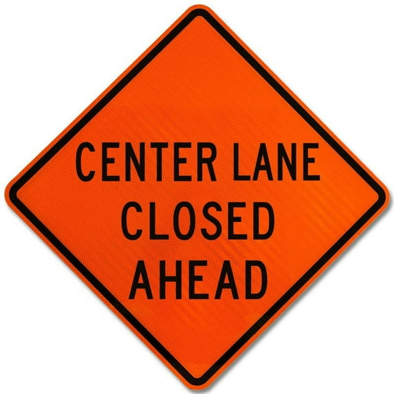 Vinyl Stickers - Center Lane Closed Ahead Sign - Safety and Warning Warehouse Signs Stickers - 10" x 7" - 10 Pack