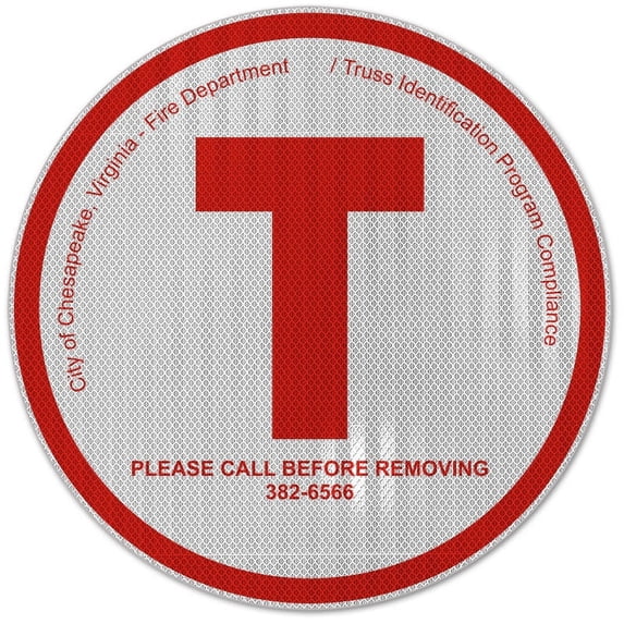 Vinyl Stickers - Chesapeake Virginia Truss Sign - Safety and Warning Warehouse Signs Stickers - 3.5" x 5" - 10 Pack