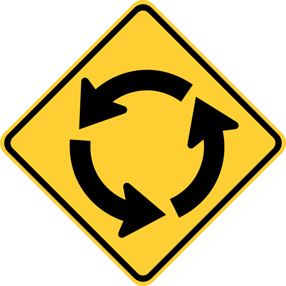 Vinyl Stickers - Circular Intersection Warning (Traffic Circle or Roundabout) - Safety and Warning Warehouse Signs Stickers - 10" x 7" - 10 Pack