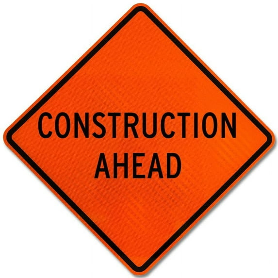 Vinyl Stickers - Construction Ahead Sign - Safety and Warning Warehouse Signs Stickers - 24" x 30" - 10 Pack