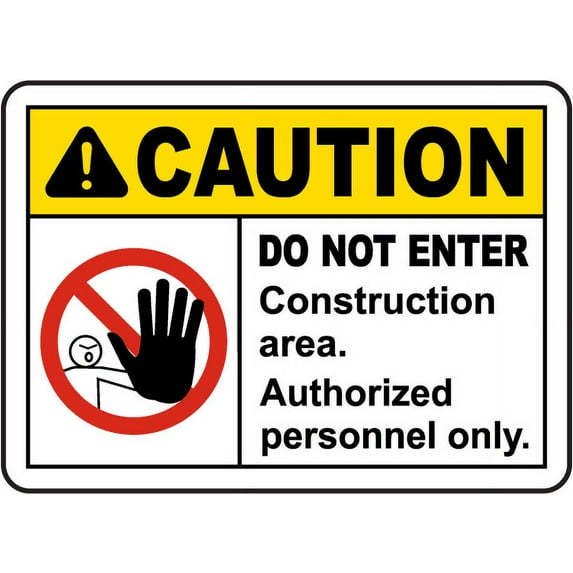 Vinyl Stickers - Construction Area Do Not Enter Sign 8 - Safety and Warning Warehouse Signs Stickers - 3.5" x 5" - 10 Pack
