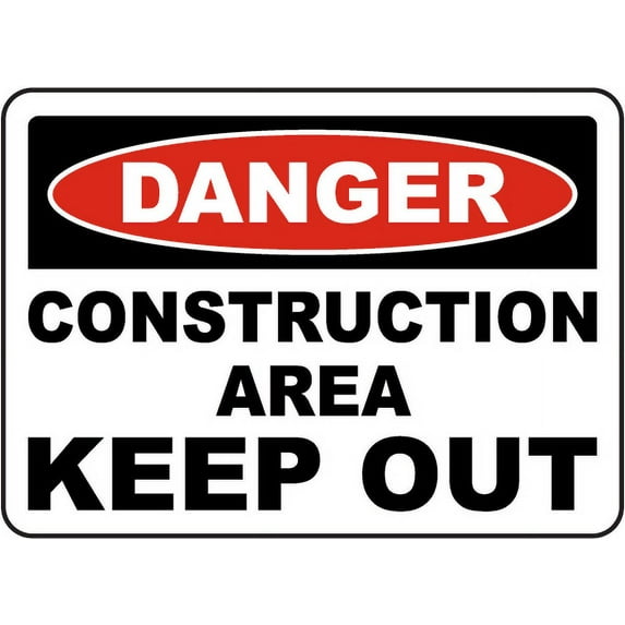 Vinyl Stickers - Construction Area Keep Out Sign 1 - Safety and Warning Warehouse Signs Stickers - 24" x 30" - 3 Pack