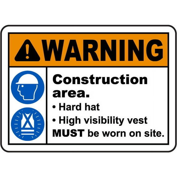 Vinyl Stickers - Construction Area PPE Sign - Safety and Warning Warehouse Signs Stickers - 24" x 30" - 10 Pack