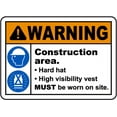 thumbnail image 1 of Vinyl Stickers - Construction Area PPE Sign - Safety and Warning Warehouse Signs Stickers - 3.5" x 5" - 10 Pack, 1 of 5