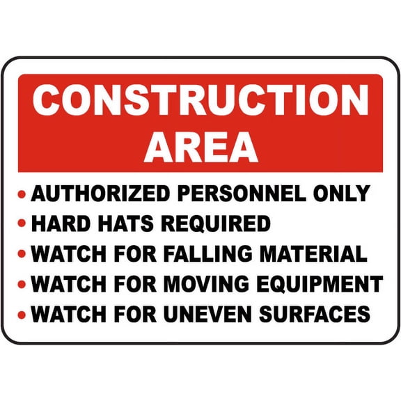 Vinyl Stickers - Construction Area Rules Sign - Safety and Warning Warehouse Signs Stickers - 3.5" x 5" - 6 Pack