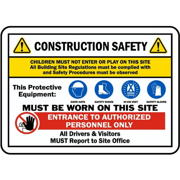 Vinyl Stickers - Construction Site Safety Sign 2 - Safety and Warning Warehouse Signs Stickers - 10" x 7" - 6 Pack