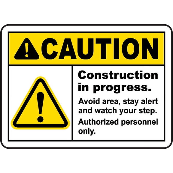 Vinyl Stickers - Construction in Progress Sign 1 - Safety and Warning Warehouse Signs Stickers - 10" x 7" - 3 Pack