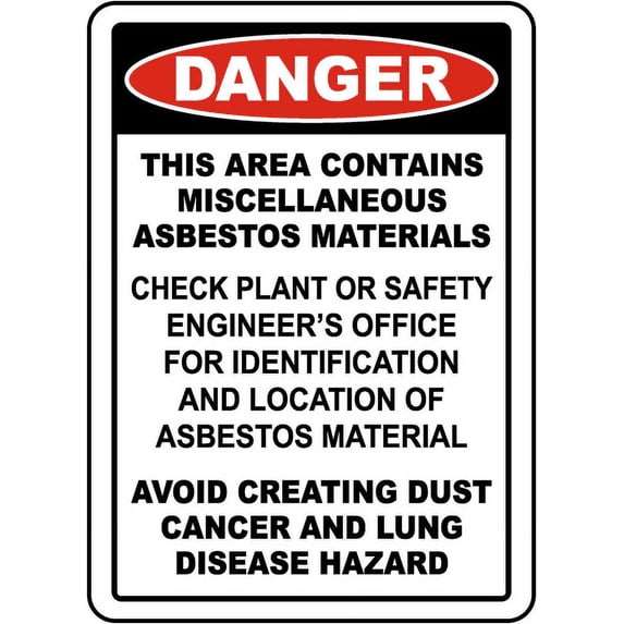 Vinyl Stickers - Contains Asbestos Materials Sign - Safety and Warning Warehouse Signs Stickers - 3.5" x 5" - 6 Pack