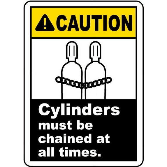 Vinyl Stickers - Cylinders Must Be Chained Sign S5 - Safety and Warning Warehouse Signs Stickers - 3.5" x 5" - 3 Pack