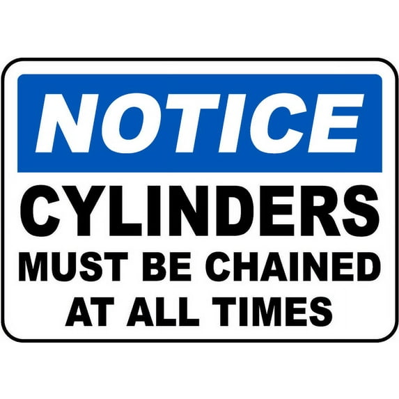 Vinyl Stickers - Cylinders Must Be Chained Sign S6 - Safety and Warning Warehouse Signs Stickers - 13" x 9" - 6 Pack