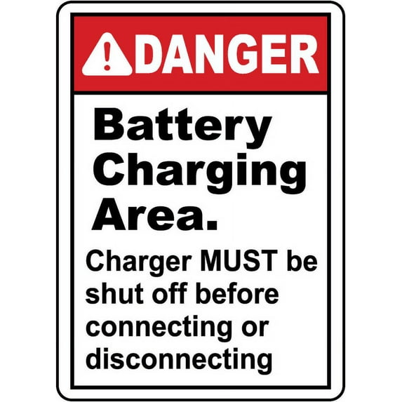 Vinyl Stickers - Danger Charger Must Be Shut Off Sign - Safety and Warning Warehouse Signs Stickers - 18" x 24" - 10 Pack