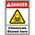 thumbnail image 1 of Vinyl Stickers - Danger Chemicals Stored Here Sign - Safety and Warning Warehouse Signs Stickers - 18" x 24" - 10 Pack, 1 of 5