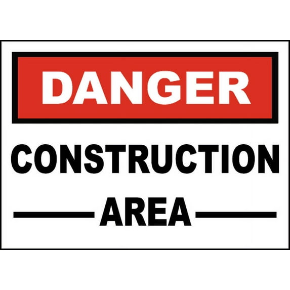 Vinyl Stickers - Danger Construction Area Sign - Safety and Warning Warehouse Signs Stickers - 13" x 9" - 6 Pack