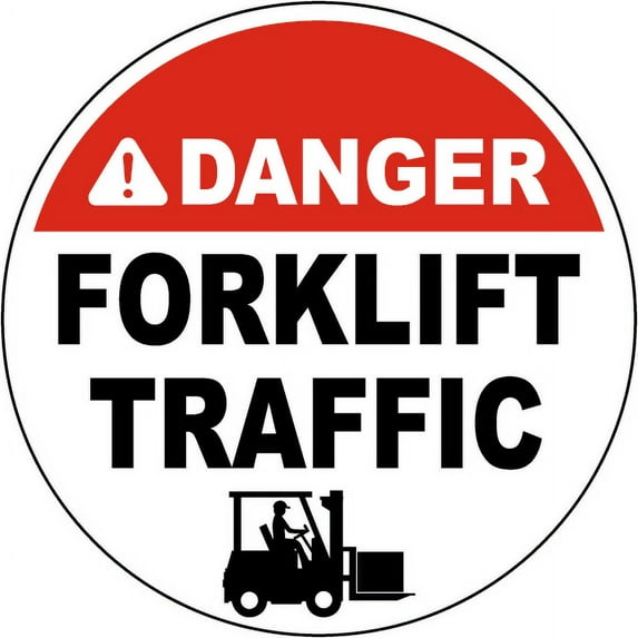 Vinyl Stickers - Danger Forklift Traffic Floor Sign V8 - Safety and Warning Warehouse Signs Stickers - 24" x 30" - 10 Pack