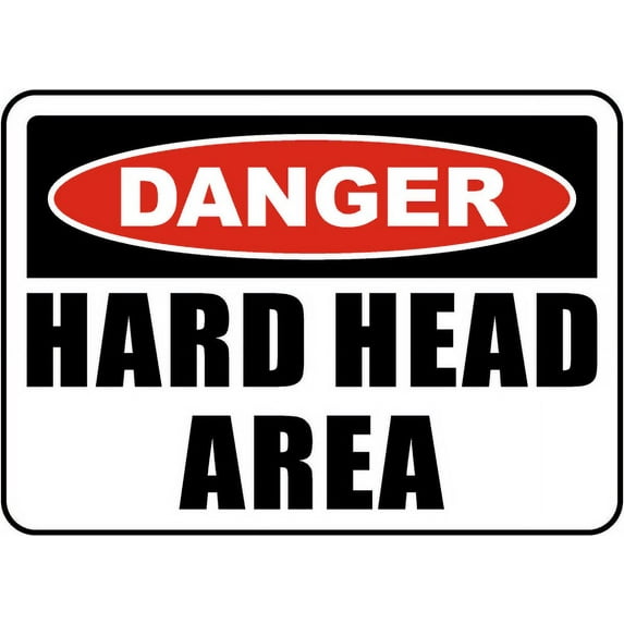 Vinyl Stickers - Danger Hard Head Area Sign - Safety and Warning Warehouse Signs Stickers - 13" x 9" - 10 Pack