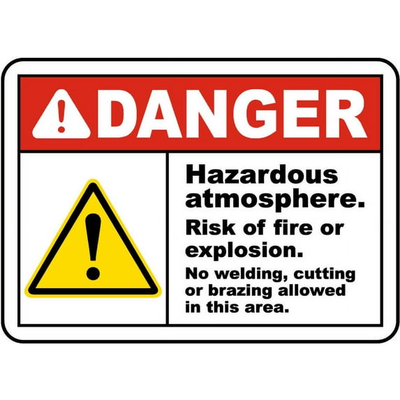 Vinyl Stickers - Danger Hazardous Atmosphere Sign W1 - Safety and Warning Warehouse Signs Stickers - 24" x 30" - 6 Pack