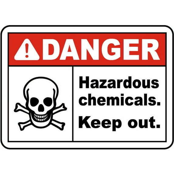 Vinyl Stickers - Danger Hazardous Chemicals Sign 1 - Safety and Warning Warehouse Signs Stickers - 18" x 24" - 6 Pack