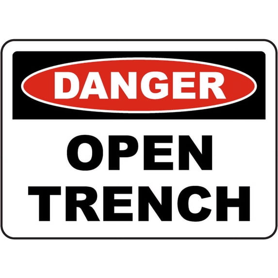 Vinyl Stickers - Danger Open Trench Sign - Safety and Warning Warehouse Signs Stickers - 10" x 7" - 6 Pack