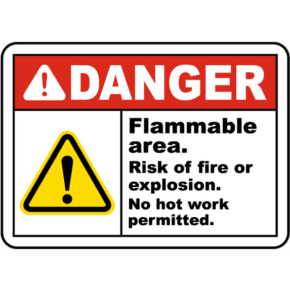 Vinyl Stickers - Danger Risk of Fire or Explosion Sign - Safety and Warning Warehouse Signs Stickers - 13" x 9" - 10 Pack