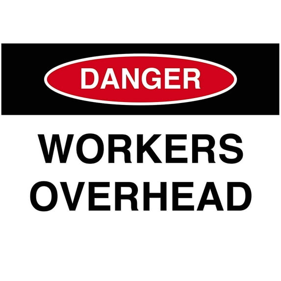 Vinyl Stickers - Danger Workers Overhead Sign - Safety and Warning Warehouse Signs Stickers - 13" x 9" - 3 Pack