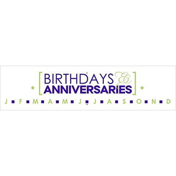 Vinyl Stickers Decals, Birthdays and Anniversarys with Month Letters, Great for Birthday Board Project, 23x4.5 , Celadon & Plum
