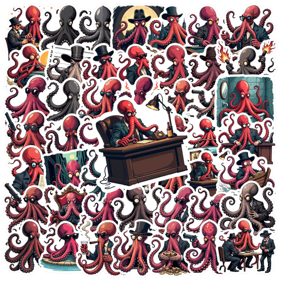 Vinyl Stickers Decorative Octopus Waterproof Stickers Cute Style Cartoon Stickers for Notebooks Luggage Instruments