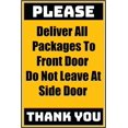 thumbnail image 1 of Vinyl Stickers - Delivery Sign - Deliver All Packages To Front Door Do Not Leave At Side Door, 13" x 9" - 6 Pack, 1 of 5
