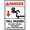 thumbnail image 1 of Vinyl Stickers - Do Not Cross Without Fall Protection Sign - Safety and Warning Warehouse Signs Stickers - 13" x 9" - 6 Pack, 1 of 5