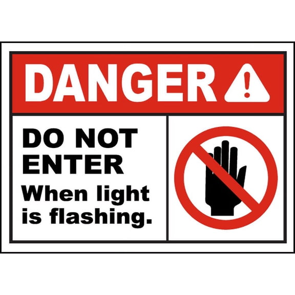 Vinyl Stickers - Do Not Enter When Light Flashing is Sign - Safety and Warning Warehouse Signs Stickers - 10" x 7" - 10 Pack