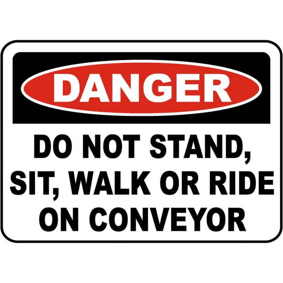 Vinyl Stickers - Do Not Stand, Sit, Ride Conveyor Sign - Safety and Warning Warehouse Signs Stickers - 3.5" x 5" - 3 Pack