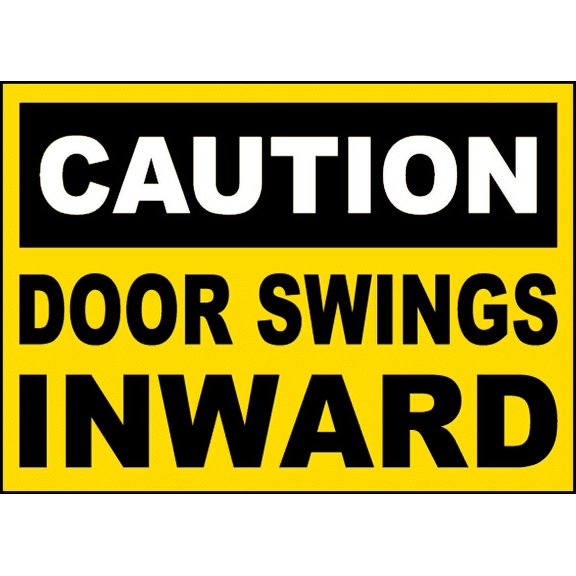 Vinyl Stickers - Door Swings Inward Sign - Safety and Warning Warehouse Signs Stickers - 10" x 7" - 3 Pack