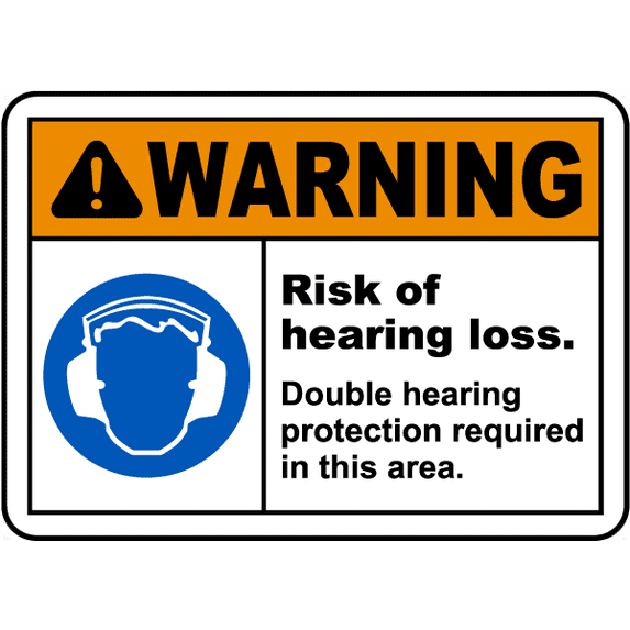 Vinyl Stickers - Double Hearing Protection Sign 1 - Safety and Warning Warehouse Signs Stickers - 13" x 9" - 3 Pack
