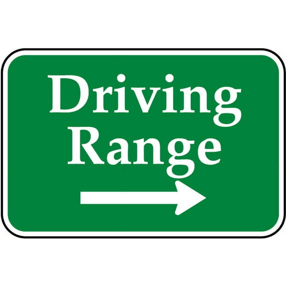 Vinyl Stickers - Driving Range (Right Arrow) Sign D8 - Safety and Warning Warehouse Signs Stickers - 13" x 9" - 10 Pack