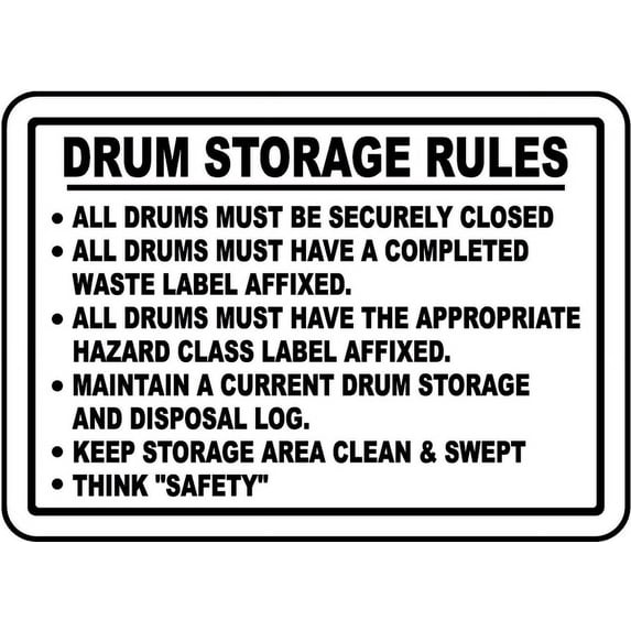 Vinyl Stickers - Drum Storage Rules Sign - Safety and Warning Warehouse Signs Stickers - 10" x 7" - 10 Pack
