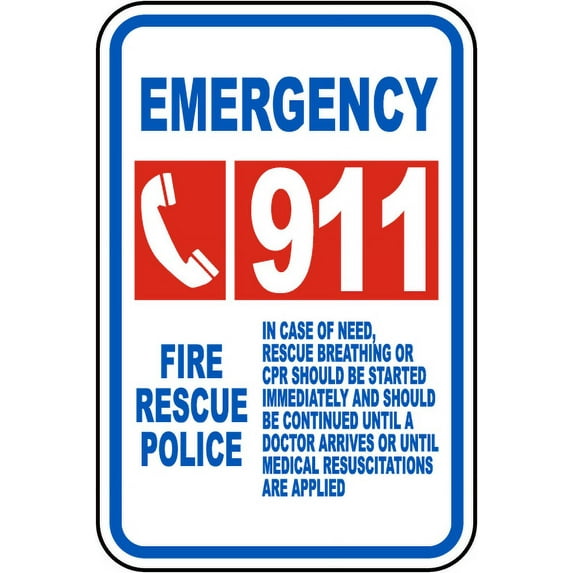 Vinyl Stickers - Emergency Call 911 Sign F1 - Safety and Warning Warehouse Signs Stickers - 18" x 24" - 10 Pack