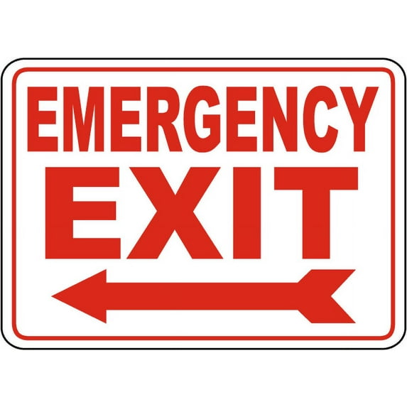 Vinyl Stickers - Emergency Exit (Left Arrow) Sign - Safety and Warning Warehouse Signs Stickers - 3.5" x 5" - 6 Pack