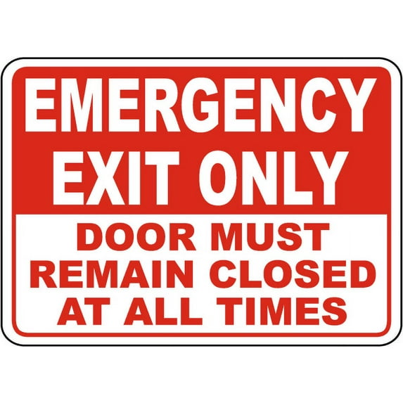 Vinyl Stickers - Emergency Exit Must Remain Closed Sign - Safety and Warning Warehouse Signs Stickers - 13" x 9" - 10 Pack