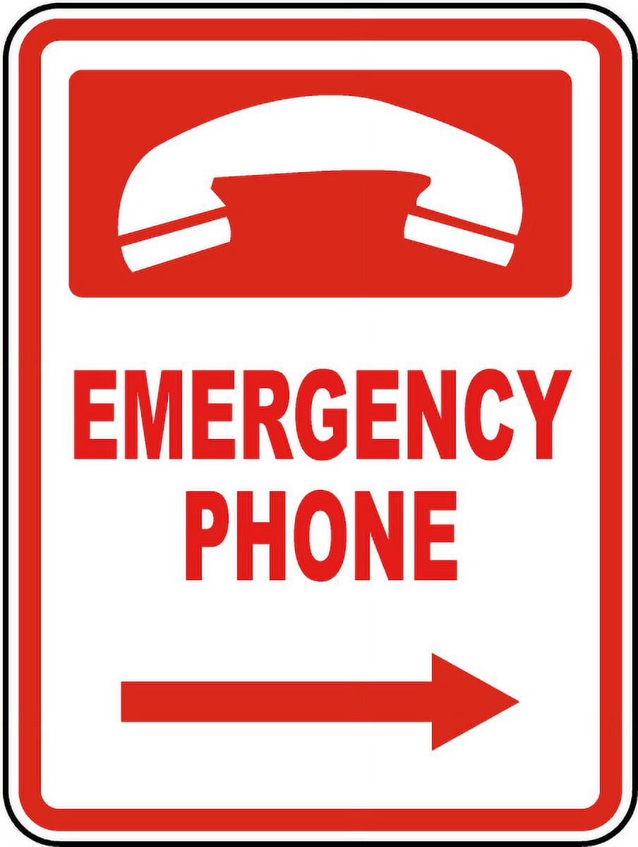 Red Alert Phone Sign Vinyl Stickers - Emergency Phone (Right Arrow) Sign - Safety and ...