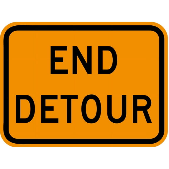 Vinyl Stickers - End Detour - Safety and Warning Warehouse Signs Stickers - 24" x 30" - 6 Pack