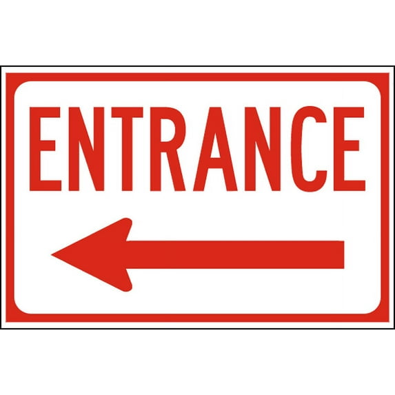 Vinyl Stickers - Entrance (Left Arrow) Sign - Safety and Warning Warehouse Signs Stickers - 18" x 24" - 10 Pack