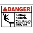 thumbnail image 1 of Vinyl Stickers - Falling Hazard Use Safety Belt Sign - Safety and Warning Warehouse Signs Stickers - 10" x 7" - 3 Pack, 1 of 5
